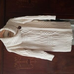 Elegant Cream 100% Wool Cardigan with Button Detail.  Handmade in Ireland.  EUC